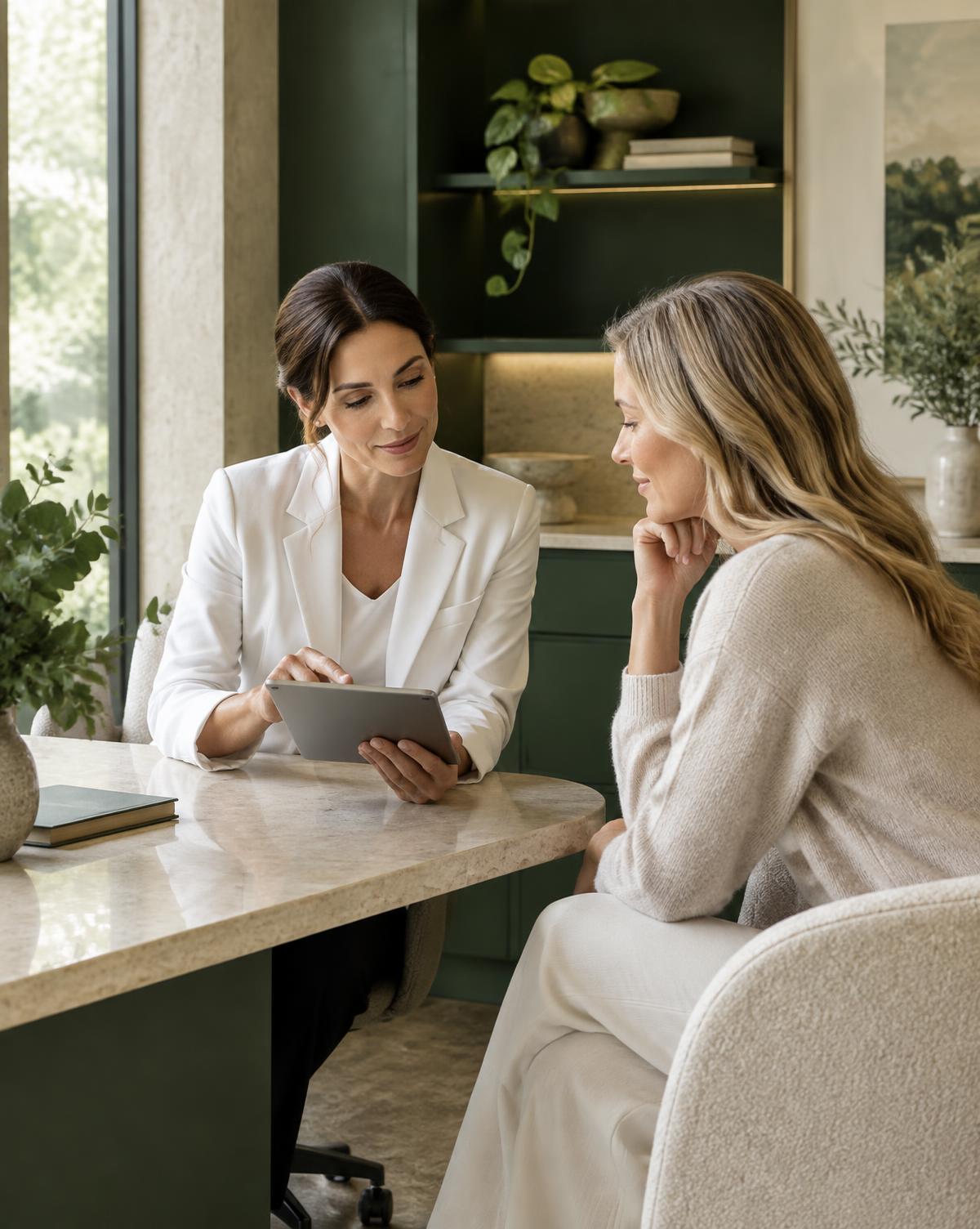 A clinician reviewing health data during a private consultation